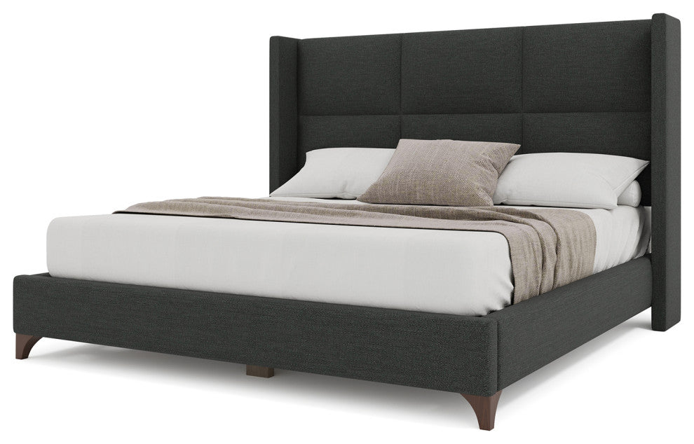 Nativa Interiors Megan Square Upholstered Bed, Charcoal, Queen