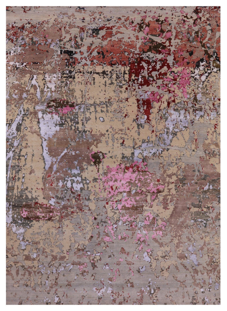 Contemporary Wool and Silk Handmade Abstract Rug 9' 0" X 12' 5" Q6343