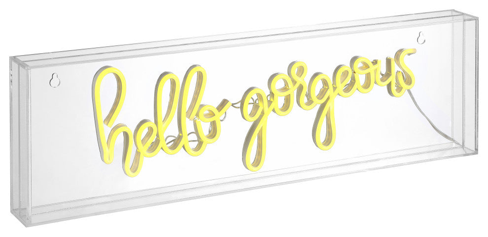 Hello Gorgerous 20" Contemporary Acrylic Box USB Operated LED Neon Light, Yellow