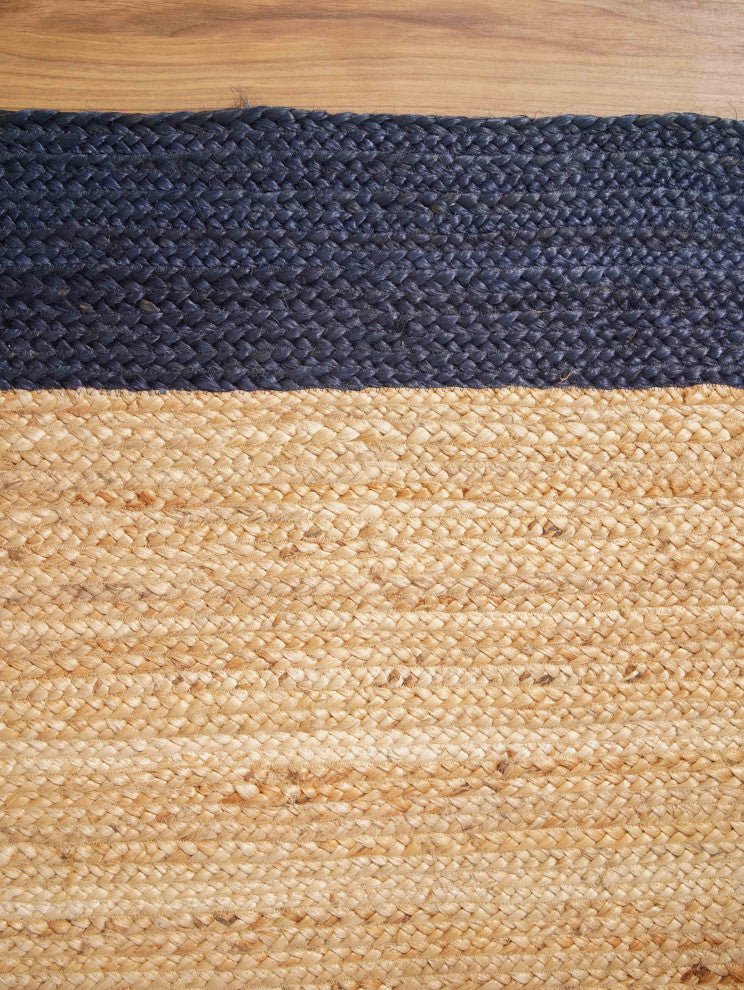 Hand Woven Jute Area Rug Contemporary Beige Blue, [Rectangle] 3'x5'