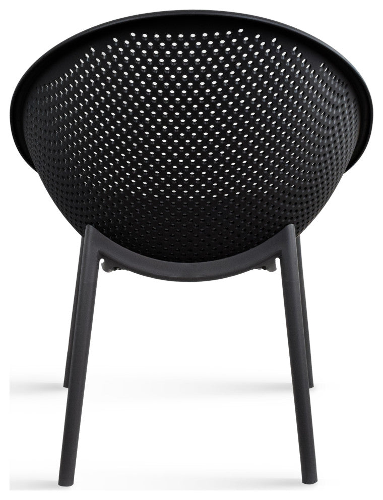 Set of 2 Modern Plastic Lounge Chair Egg Shaped Seat for Indoor/Outdoor, Black