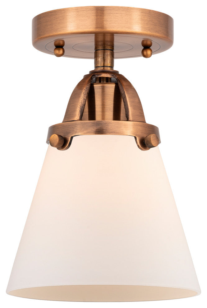 Small Cone Semi-Flush Mount, Antique Copper, Matte White, Matte White