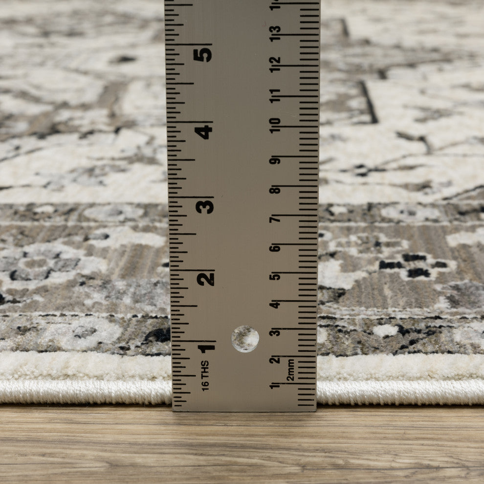 Callum Star Medallion Ivory/Grey Fringe Edge Rug Runner