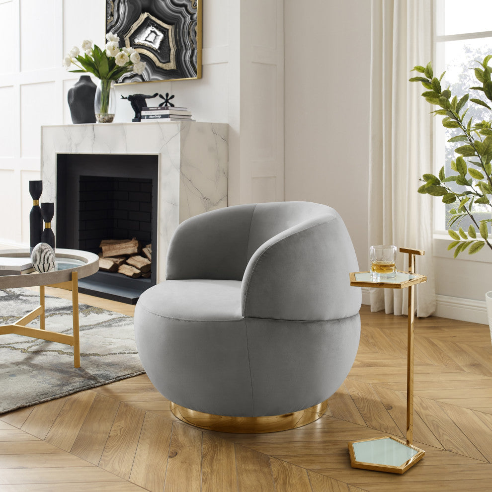 Inspired Home Shaniyah Accent Chair, Swivel, Gray/Gold Velvet