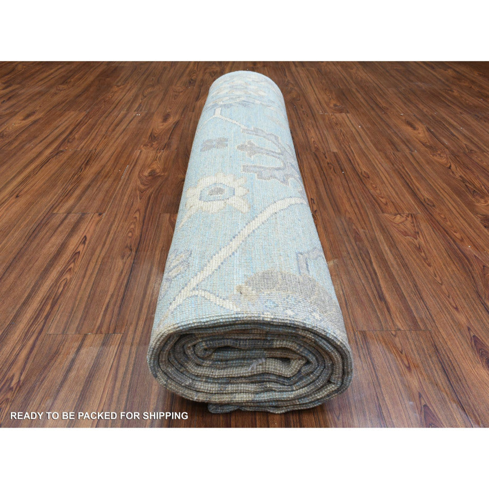 Blue Wool Hand Knotted Afghan Oushak All Over Design Oriental Rug, 9'1"x11'10"