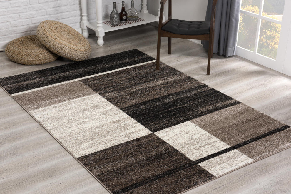 5"x8" Brown and Beige Abstract Blocks Area Rug
