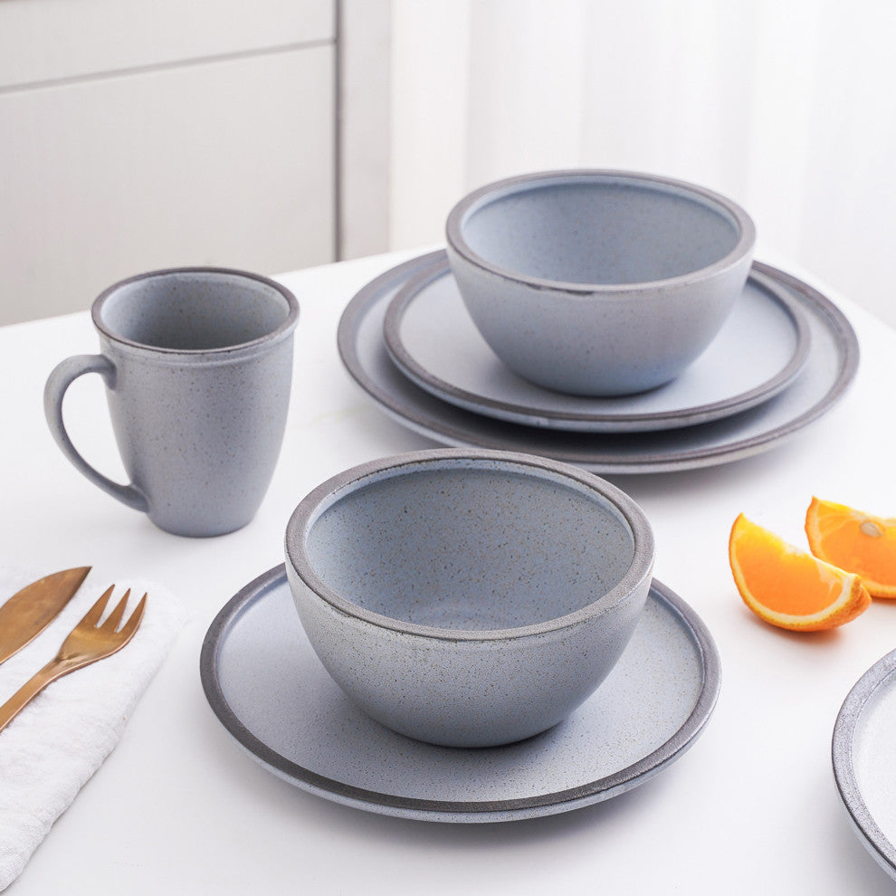 Stone Lain Tina Stoneware 32 Piece Dinnerware Set, Blue and Grey
