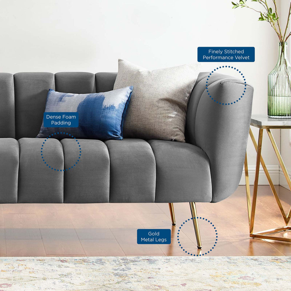 Favour Channel Tufted Performance Velvet Sofa-Gray