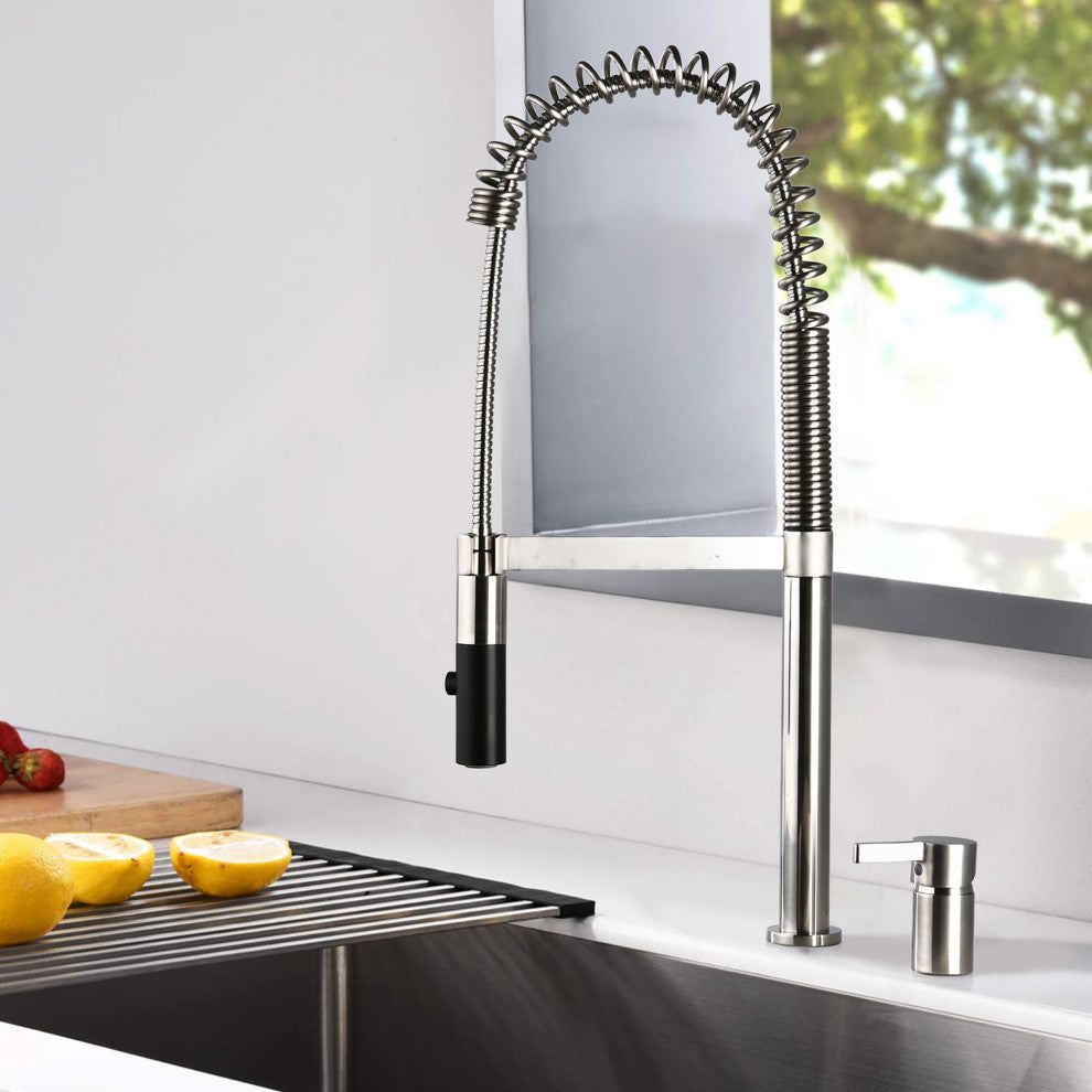 Single Handle Deck Mounted Spring Neck Pull Down Kitchen Faucet