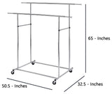 Benzara BM233941 Dual Bar Tubular Metal Frame Garment Rack With Casters, Chrome