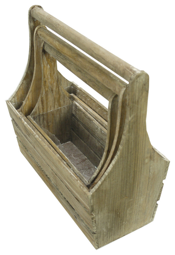 Rustic Wooden Caddy Holder Handcrafted Carrier, White, Set Of 3