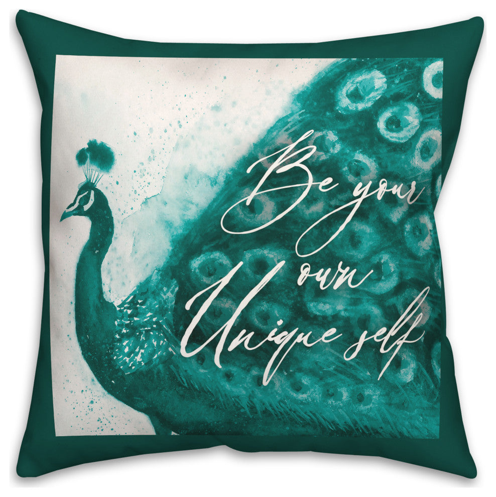 Peacock Watercolor Unique Self 2 16x16 Spun Poly Pillow