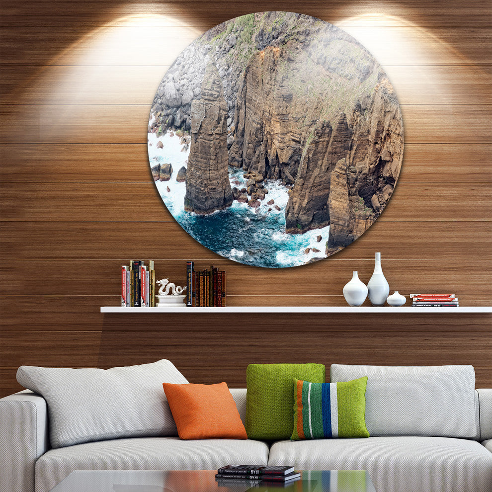 Heave Rocks In Azores Beach, Seashore Round Metal Wall Art, 11"