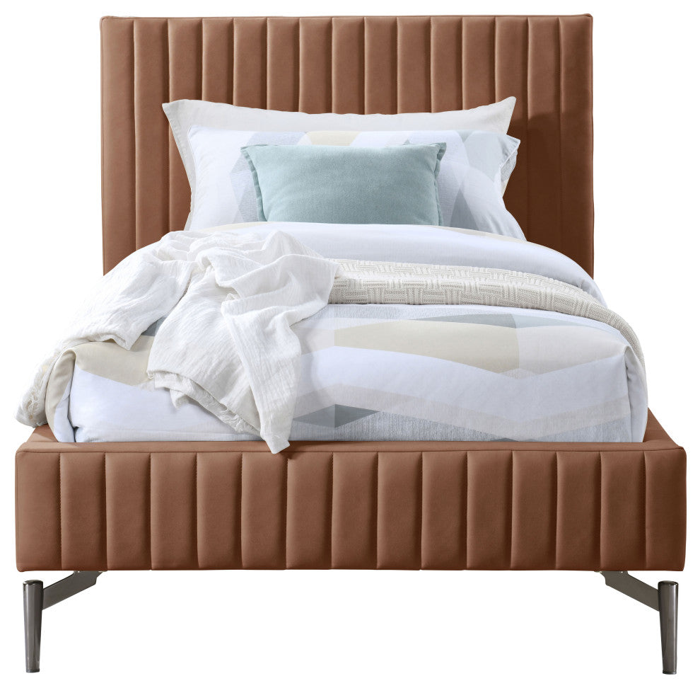 Gallo Vegan Leather Upholstered Bed, Cognac, Twin