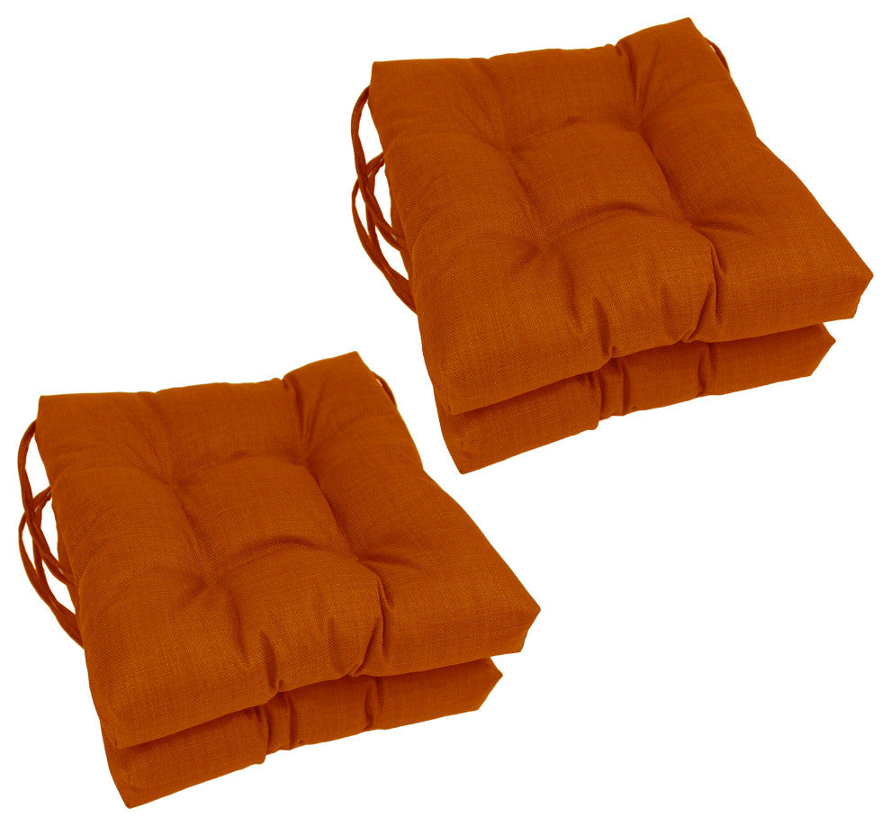 16" Polyester Solid Outdoor Square Tufted Chair Cushions, Set of 4, Cinnamon