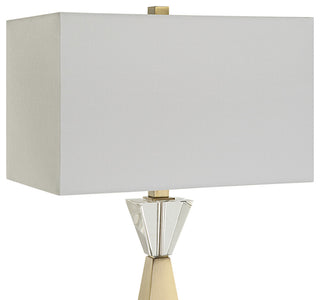 Tapered Antique Brass Metal Table Lamp 32 in Geometric Modern Pyramid Crystal