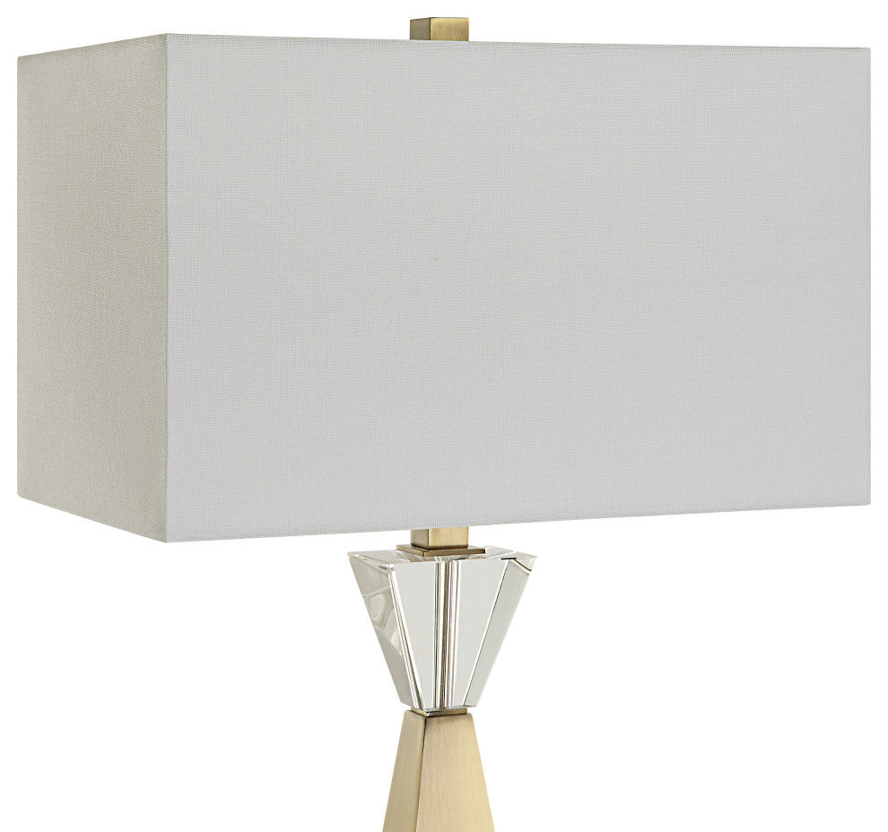 Tapered Antique Brass Metal Table Lamp 32 in Geometric Modern Pyramid Crystal