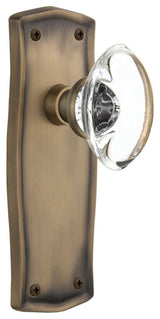 Prairie Plate Passage Oval Clear Crystal Glass Door Knob, Antique Brass
