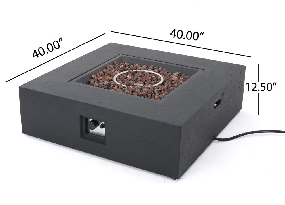 Hearth Outdoor 50,000 BTU Lightweight Concrete Square Fire Pit, No Tank Holder, Dark Gray