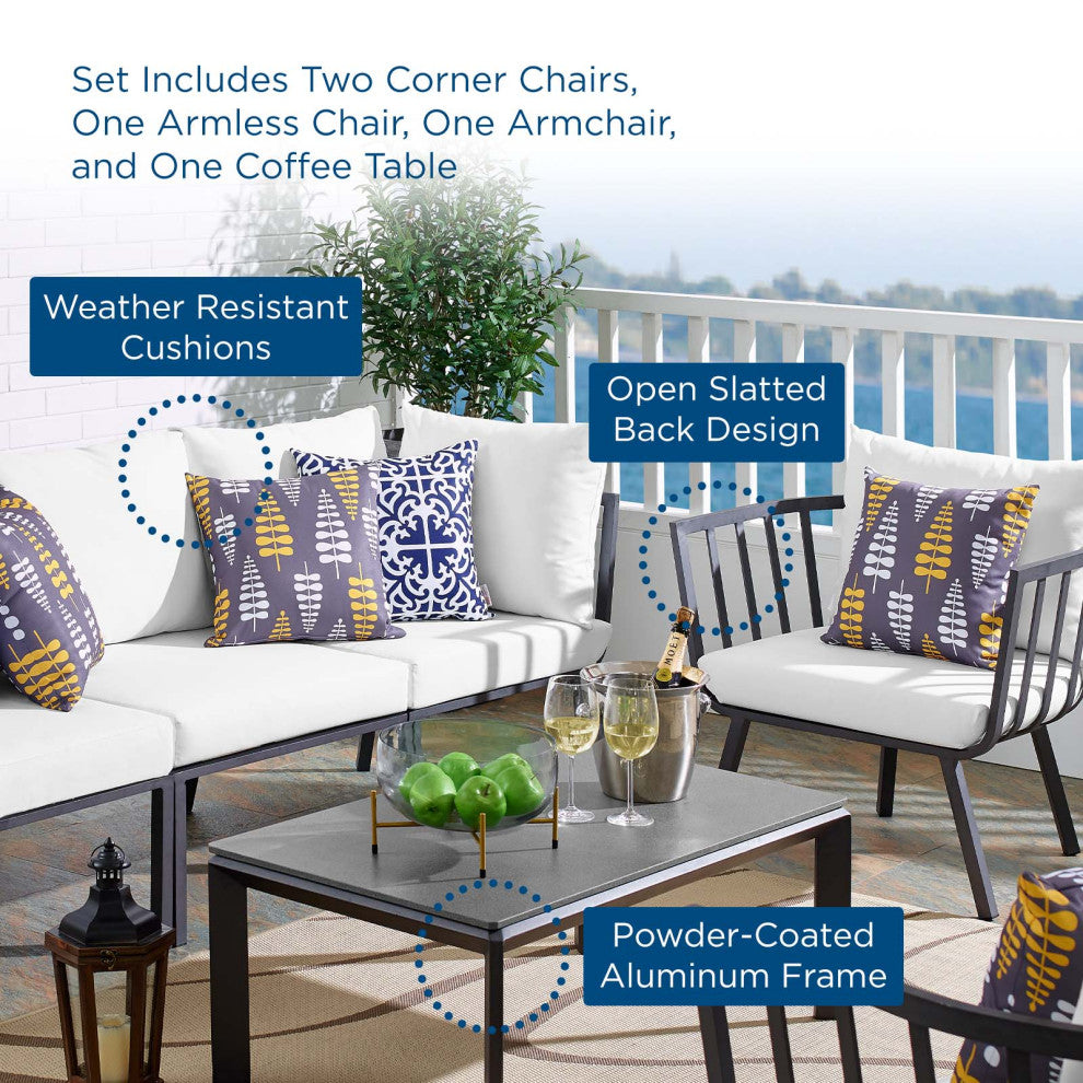 Lounge Sectional Sofa Chair Set, Aluminum, Metal, Gray White, Outdoor