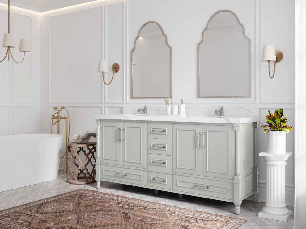 Aberdeen 72 Double Sink Bath Vanity in Coventry Gray 2" Calacatta Nuvo
