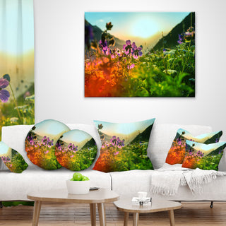 Multicolor Mountains Meadow View Floral Throw Pillow, 18"x18"
