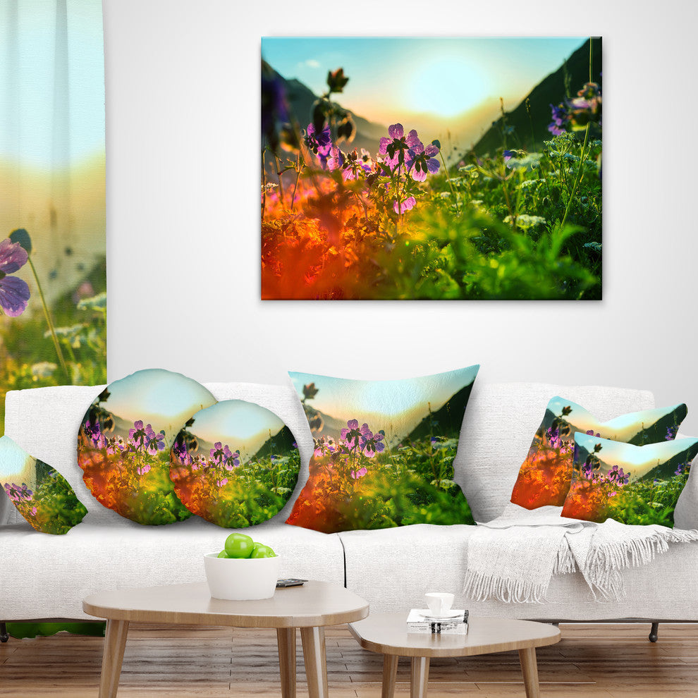 Multicolor Mountains Meadow View Floral Throw Pillow, 18"x18"