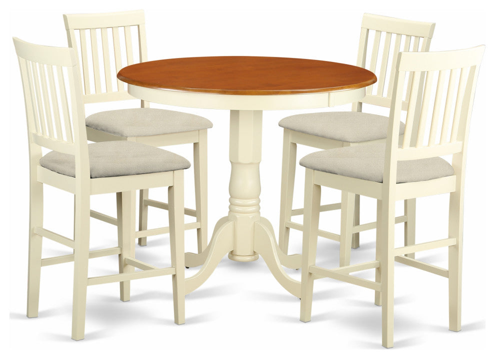 5 Pc Counter Height Dining Room Set - Dinette Table And 4 Bar Stools