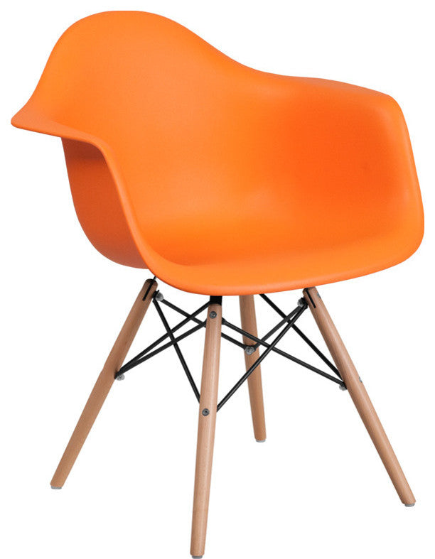 Alonza Series Orange Plastic Chair, Wood Base