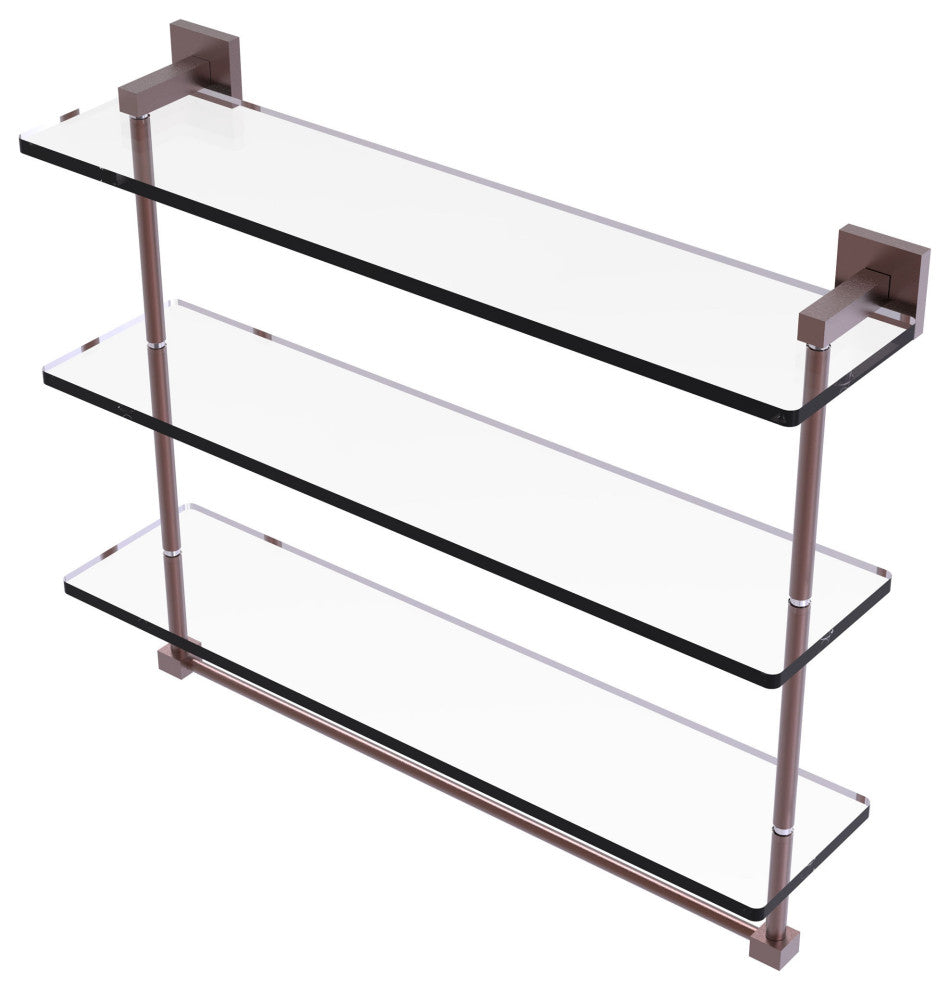 Montero 22" Triple Tiered Glass Shelf with towel bar, Antique Copper