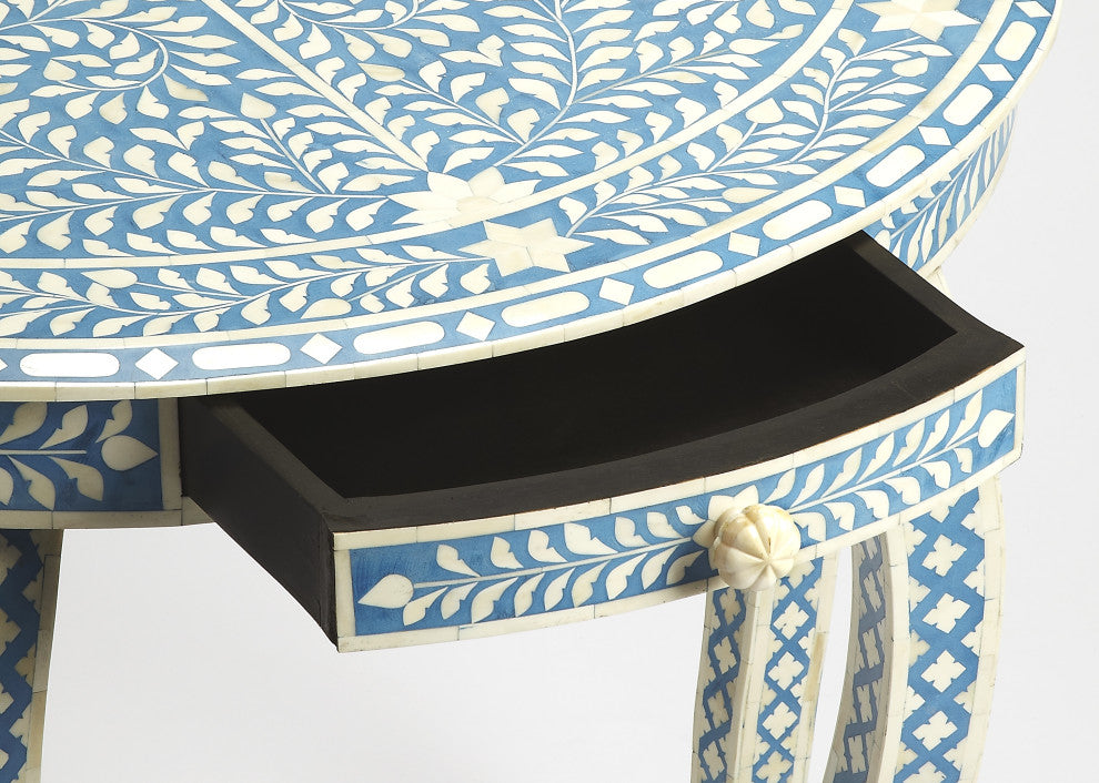 Darrieux Blue Bone Inlay Demilune Console Table, 3881319