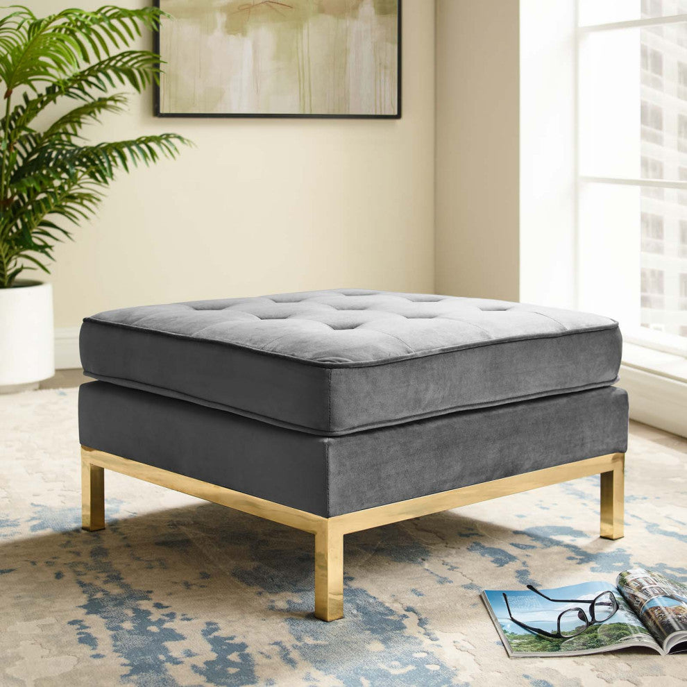 Accent Chair Ottoman, Velvet, Gold Gray, Modern, Living Lounge Hospitality