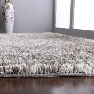 HAND TUFTED SHAG POLYESTER ECO-FRIENDLY AREA RUGS -Gray White Color,Solid Design