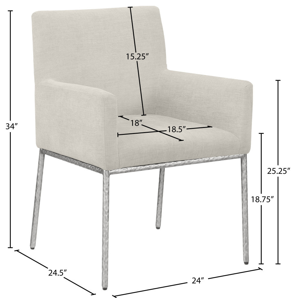 Reeves Upholstered Dining Chair, Cream, Chenille , AC, Brushed Silver, Set of 2