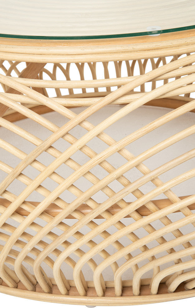 Sibago Rattan Coffee Table With Glass Top, Natural