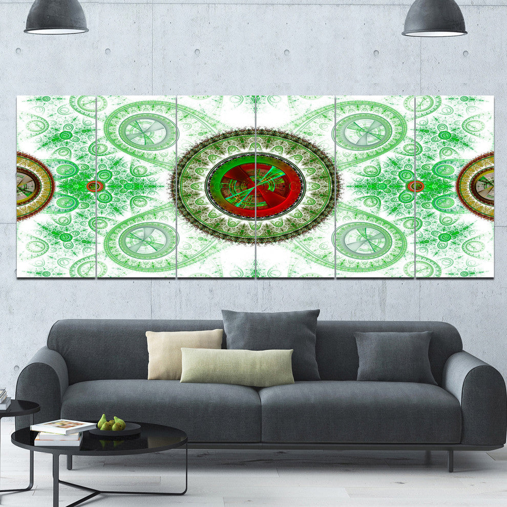 Light Green Psychedelic Relaxing Art, Abstract Canvas Print, 70"x28", 6 Panels