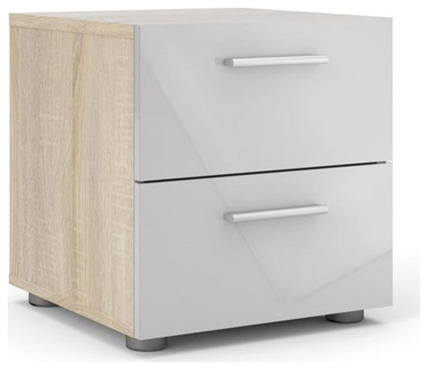 3PC Set Engineered Wood 2 Nightstands and 1 Double Dresser in Oak and White