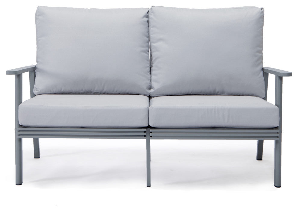 LeisureMod Walbrooke 3-Piece Patio Set With Gray Aluminum Frame and Cushions, Light Grey