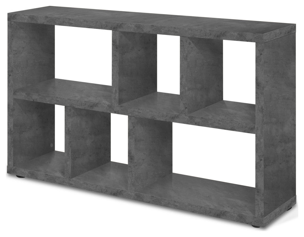 Modern Low Bookcase Open Console, Faux Concrete