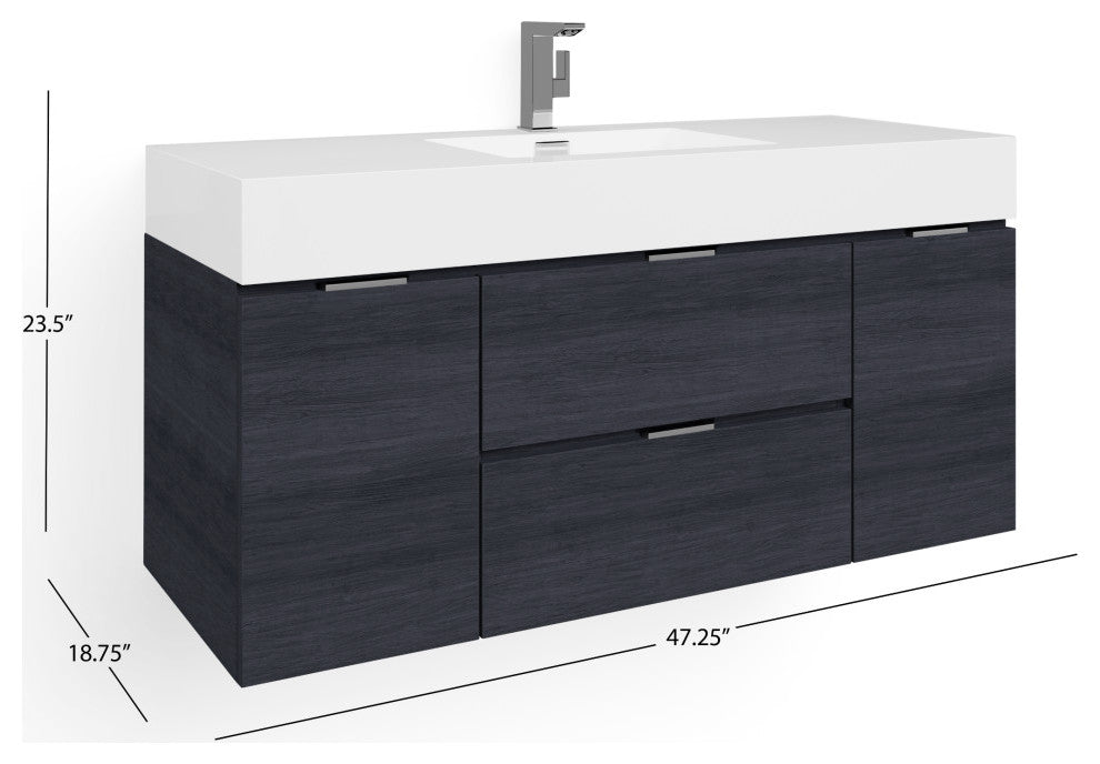 Boutique Bath Vanity, Gray Oak, 48", Single Sink, Wall Mount