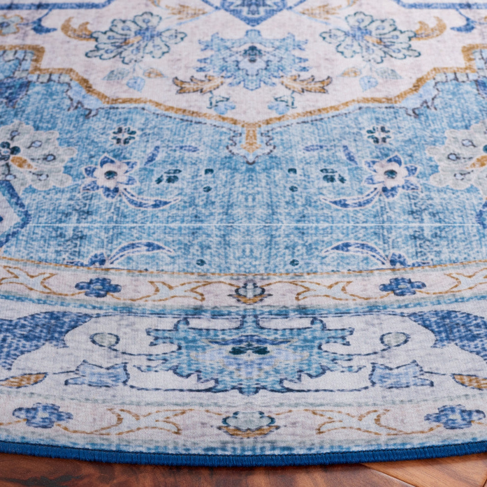 Safavieh Tucson TSN118 Rug Machine-Washable, Light Blue/Blue, 8' Round