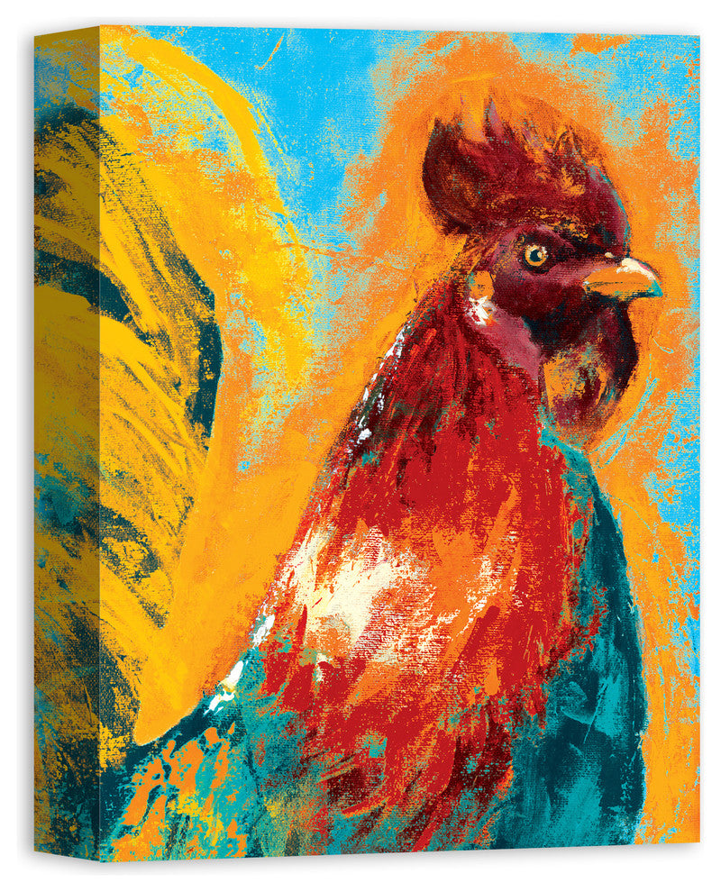 Wild Colorful Rooster 12x16 Canvas Wall Art