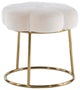 Linon Siena Gold Base Upholstered Flower Shaped Vanity Stool in White Velvet