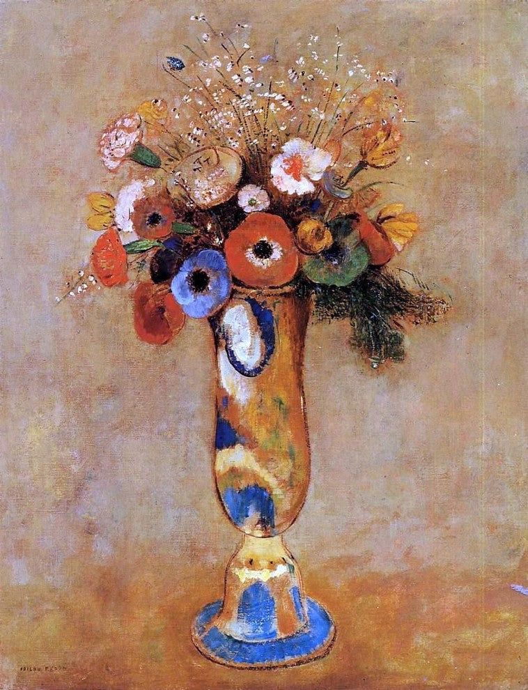 Odilon Redon Wildflowers in a Long Necked Vase Gallery Wrapped Canvas Print