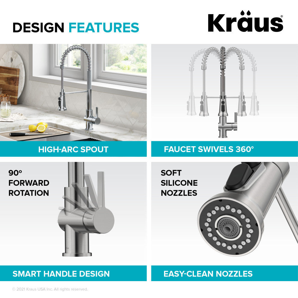Britt Commercial Style 3-Function Pull-Down 1-Handle 1-Hole Kitchen Faucet, Chrome (Filter Kff-1691ch)