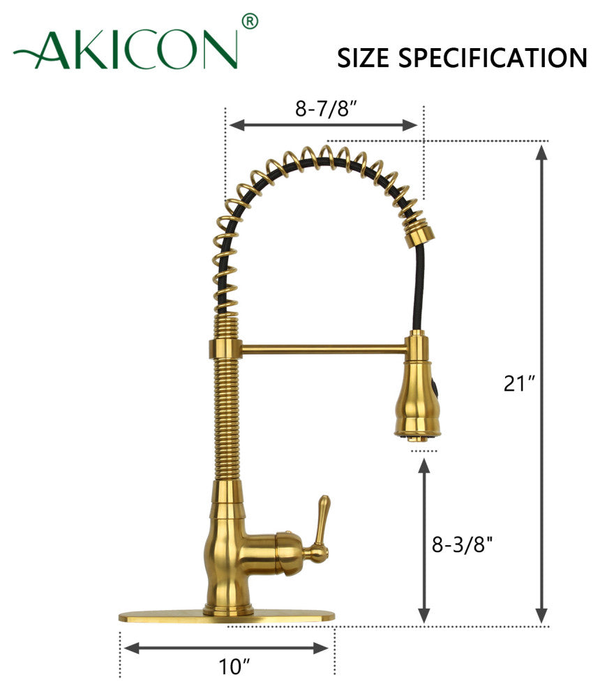 Copper Pre-Rinse Spring Kitchen Faucet with Pull Down Sprayer, Brushed Gold