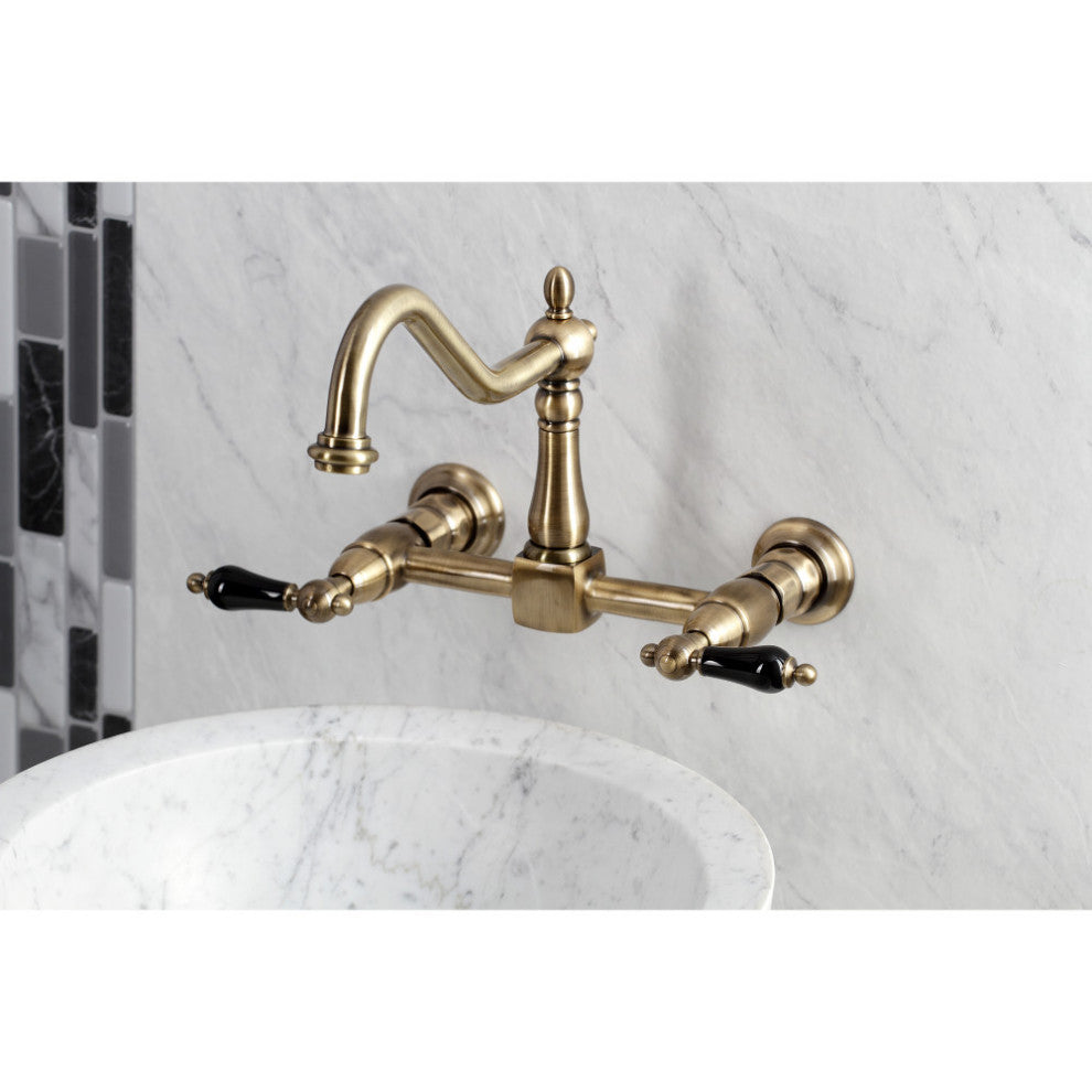 Kingston Brass KS1243PKL Duchess Wall Mount Bridge Kitchen Faucet, Antique Brass