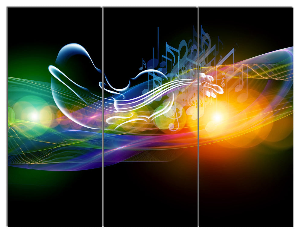 Waves of Music Fractal Design, Abstract Canvas Wall Art Print, 36x28, 3 Panels