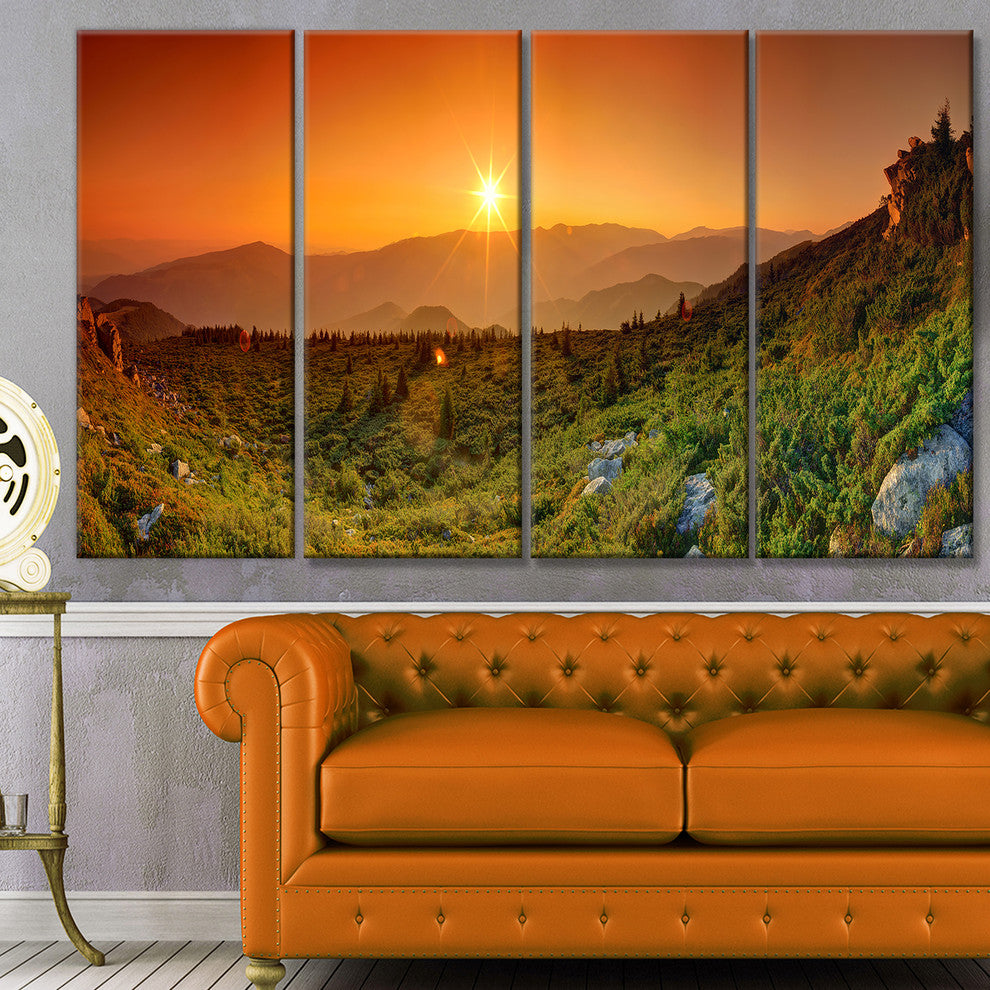 Summer in Mountains Panorama, Abstract Wall Art Canvas, 48"x28", 4 Panels