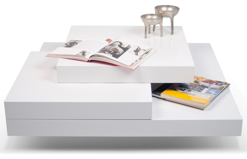 Isle Contemporary Multi Platform Square Coffee Table, White